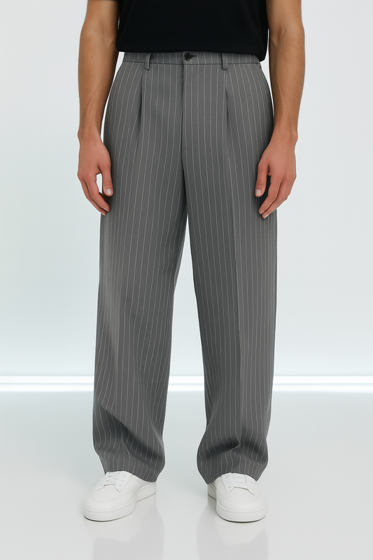 Gray Tailored Pinstriped Pants