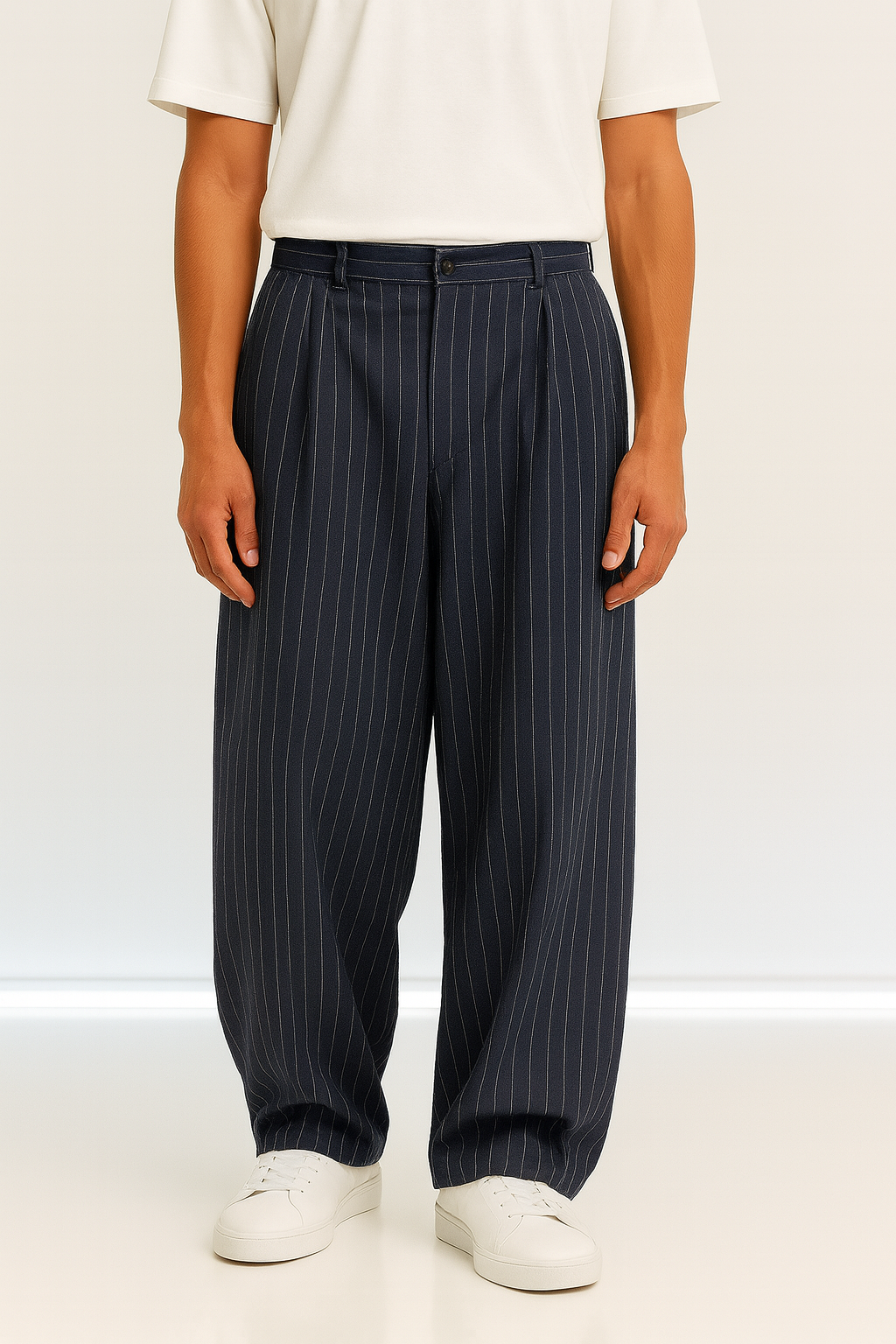 Navy Tailored Pinstriped Pants
