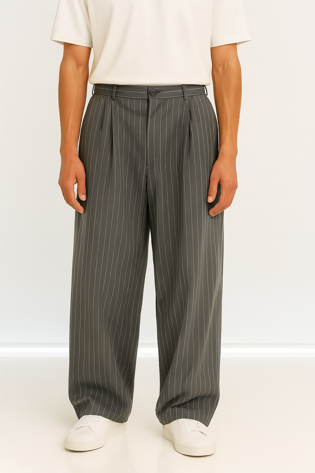 Gray Tailored Pinstriped Pants